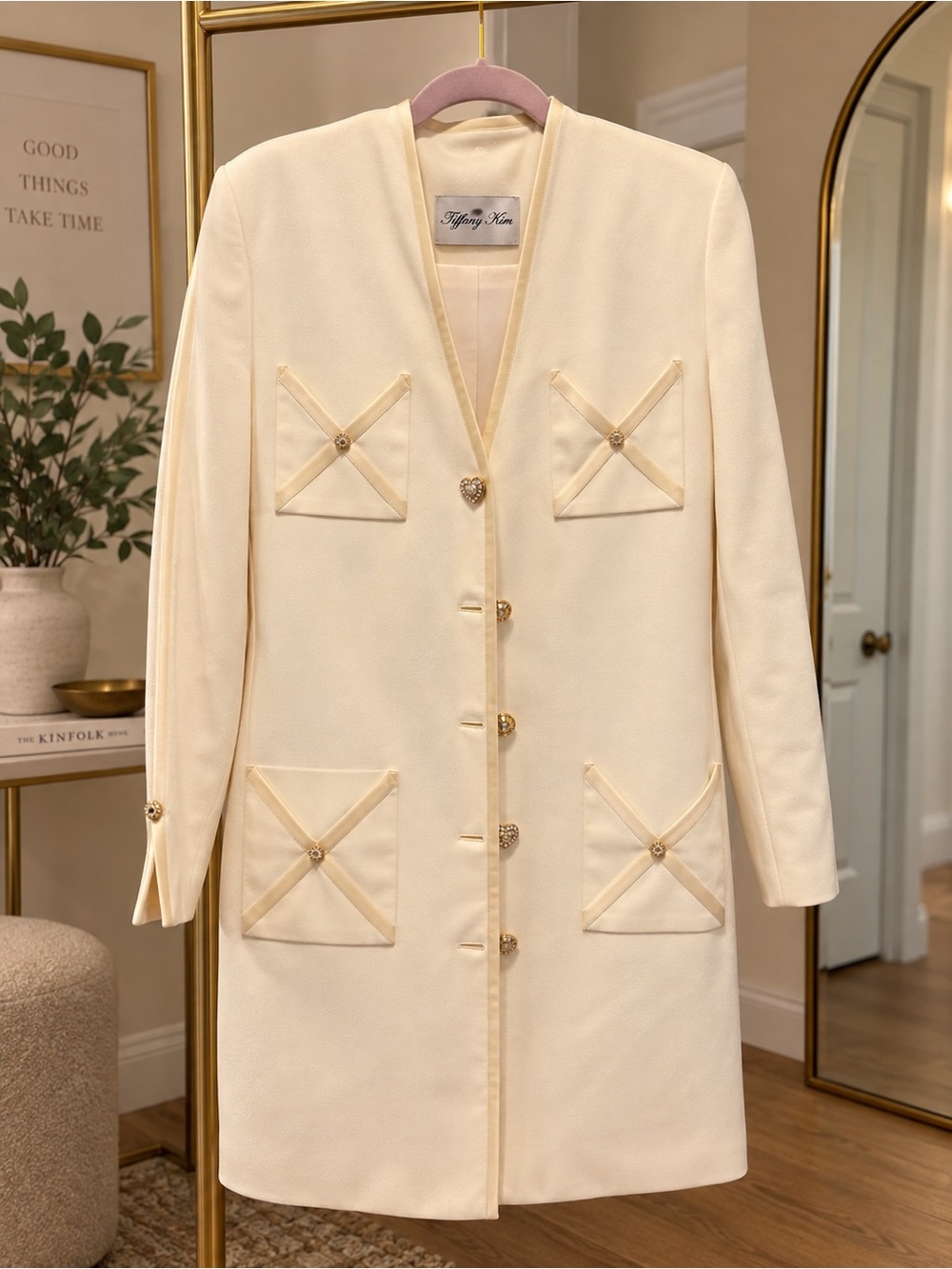 Tiffany Kim ivory designer coat